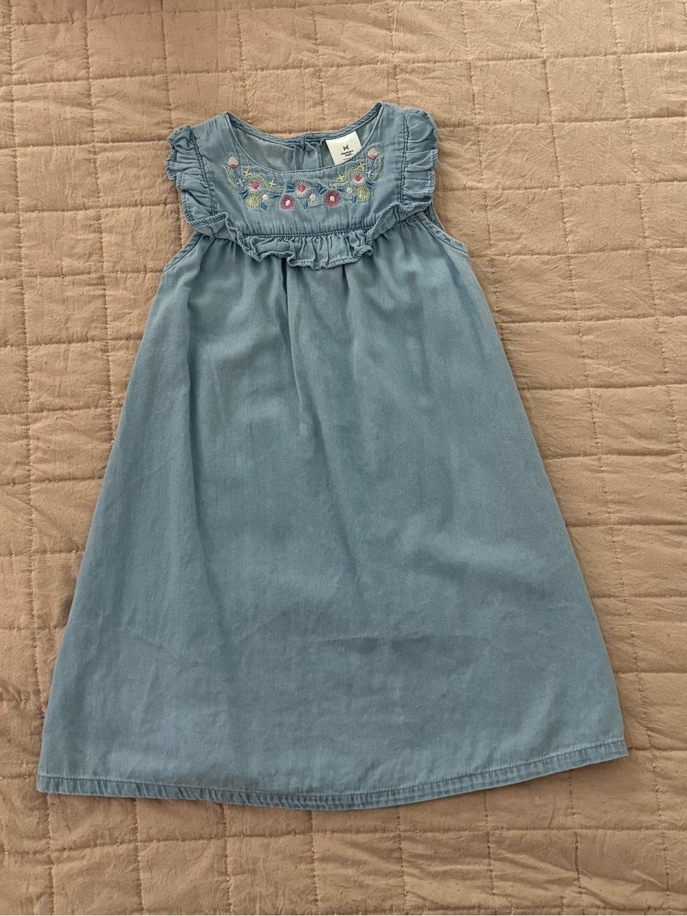 Girls' Blue Embroidered Ruffle Sundress